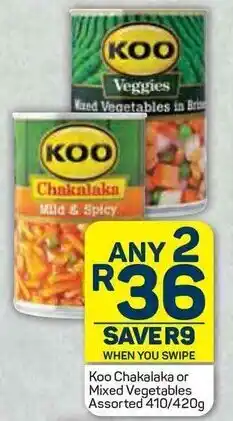 Pick n Pay Koo Chakalaka or Mixed Vegetables Assorted 410/420g offer