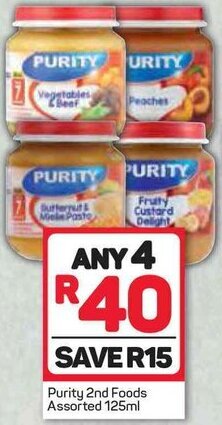 Pick n Pay Purity 2nd Foods Assorted 125ml offer