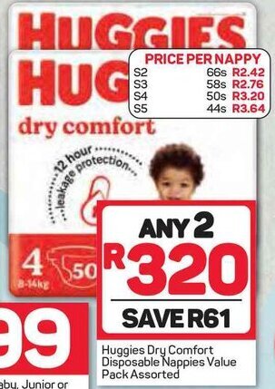 Pick n Pay Huggies Dry Comfort Disposable Nappies Value Pack Assorted offer