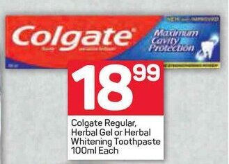 Pick n Pay Colgate Regular, Herbal Gel or Herbal Whitening Toothpaste 100ml offer