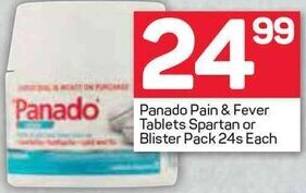 Pick n Pay Panado Pain & Fever Tablets Spartan or Blister Pack 24s offer