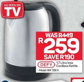 Pick n Pay Defy 1,7L Inox Cordless Kettle offer
