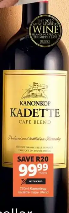 Checkers Hyper Kanonkop Kadette Cape Blend 750 ml offer