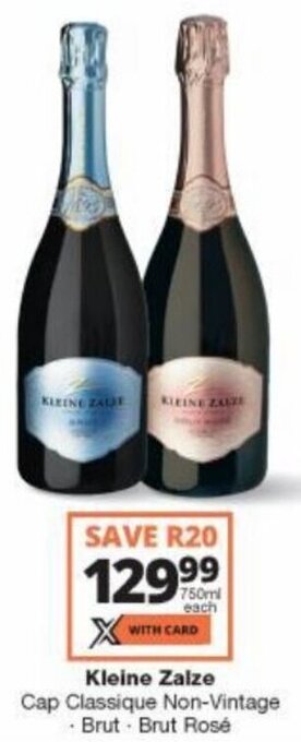 Checkers Hyper Kleine Zalze Cap Classique Non-Vintage - Brut - Brut Rose 750ml each offer