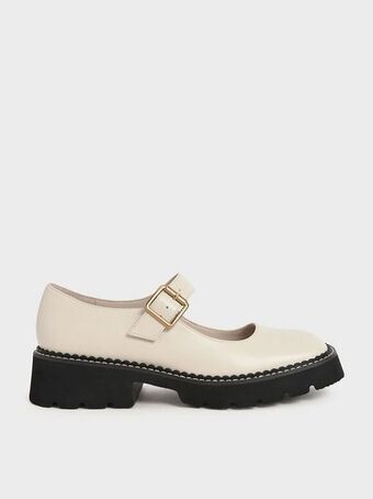 Charles & Keith Metallic buckle mary janes - chalk offer