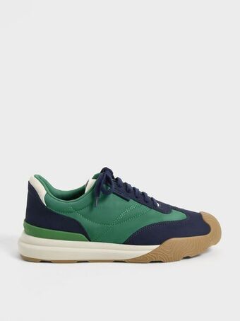 Charles & Keith Microfibre & nylon low-top sneakers - green offer