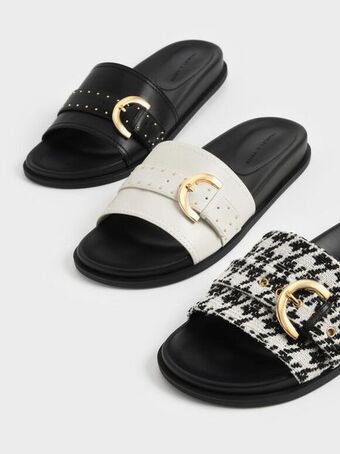 Buckled slide sandals
 - chalk