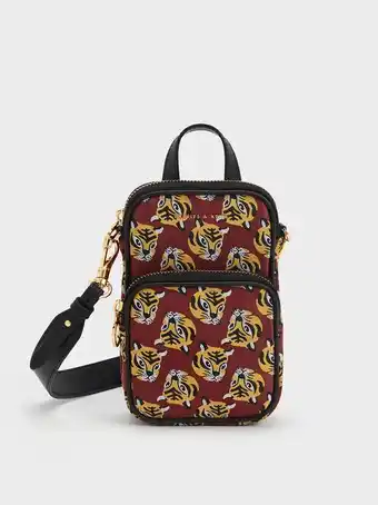 Tiger print jacquard long crossbody bag - red