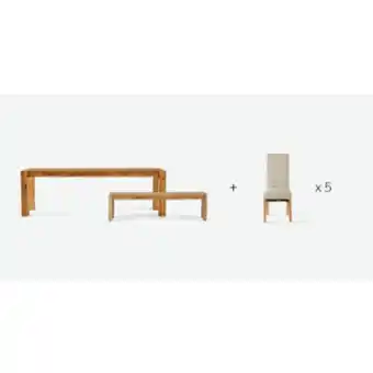 Coricraft Palma dining table in natural (2.4m), bench (2.2m) & palace dining chair set offer