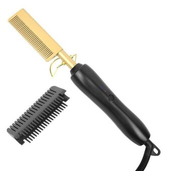Electric hair hot comb for women and men - 2 in 1 straightener/curling iron