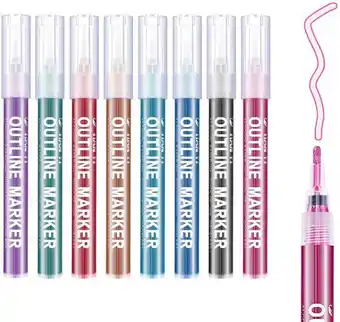 Metallic self outlined marker pen - set of 8