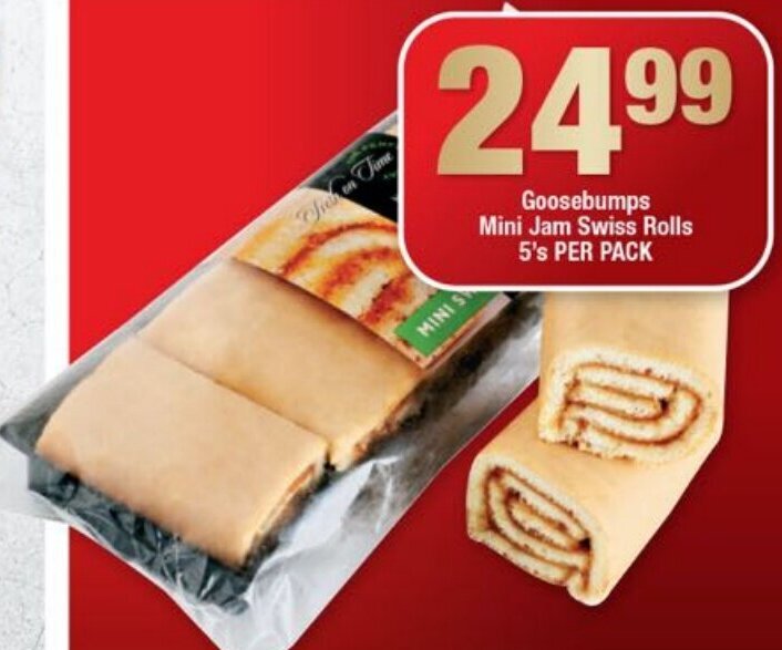Goosebumps Mini Jam Swiss Rolls 5's per pack offer at OK Foods