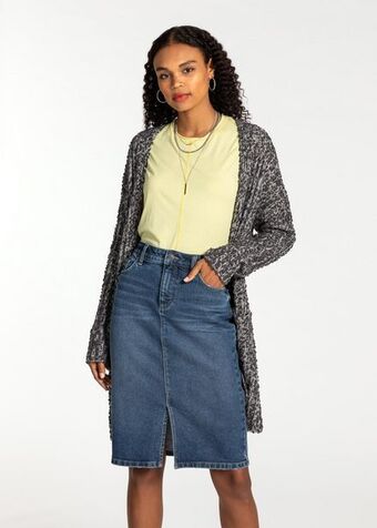 Front slit denim pencil skirt
