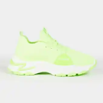 Women's neon green chunky knit sneaker