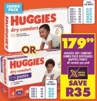 Huggies Dry Comfort Jumbo Pack Disposable Nappies/Pants all variants per pack