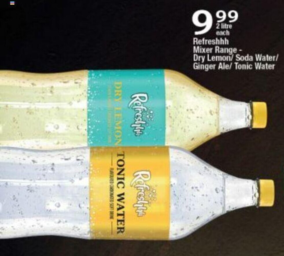 Refresh Mixer Range Dry Lemon /Soda Water /Ginger Ale /Tonic Water 2L