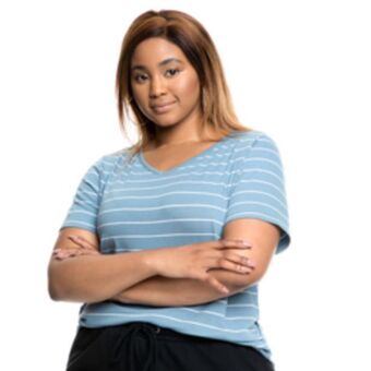 Donna Plus size basic fitted tee turkish blue stripe offer