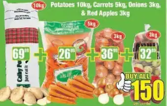 Boxer Potatoes 10kg, Carrots 5kg, Onions 3kg & Red Apples 3kg offer