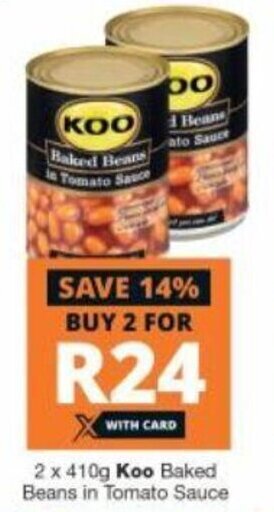 Checkers Koo Baked Beans in Tomato Sauce 2 x 410g offer