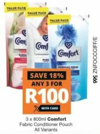 Checkers Comfort Fabric Conditioner Pouch All Variants 3 x 800ml offer