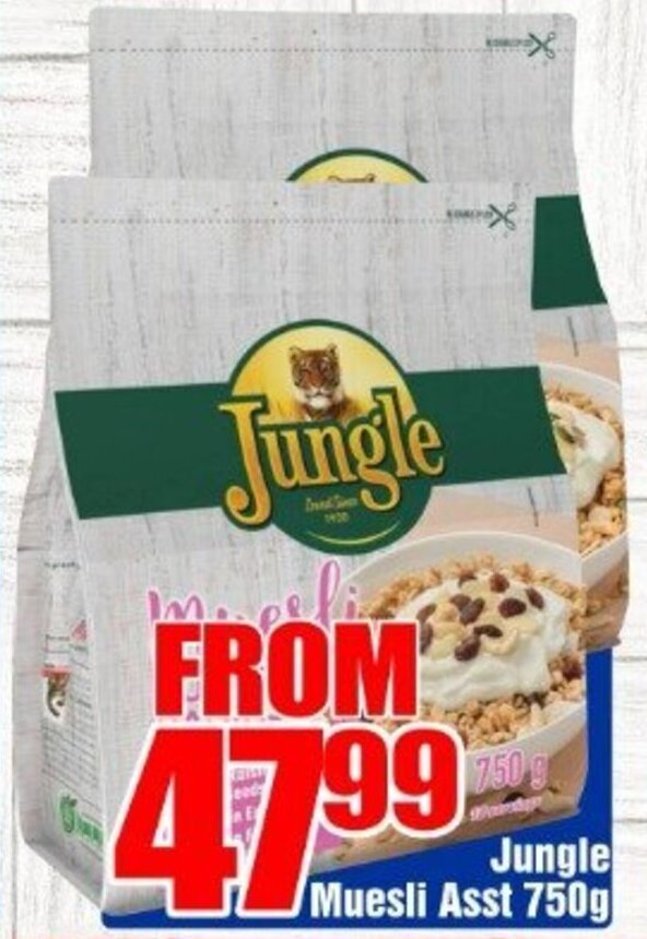 Jungle Muesli Assorted 750g offer at Three Star Cash and Carry