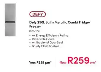 Teljoy Defy Satin Metallic Combi Fridge / Freezer 250L offer