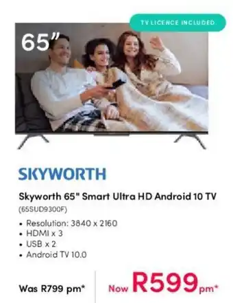 Teljoy Skyworth 65" Smart Ultra HD Android 10 TV offer
