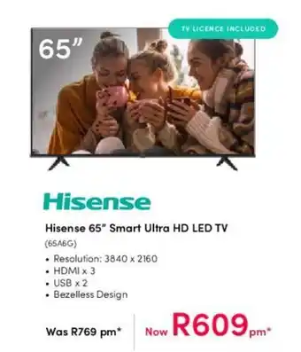 Teljoy Hisense 65" Smart Ultra HD LED TV offer