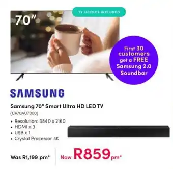 Teljoy Samsung 70" Smart Ultra HD LED TV offer