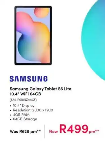 Teljoy Samsung Galaxy Tablet S6 Lite 10.4" Wifi 64GB offer