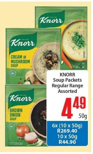 Knorr Soup Packets Regular Range Assorted 50g offer at Elite Cash & Carry