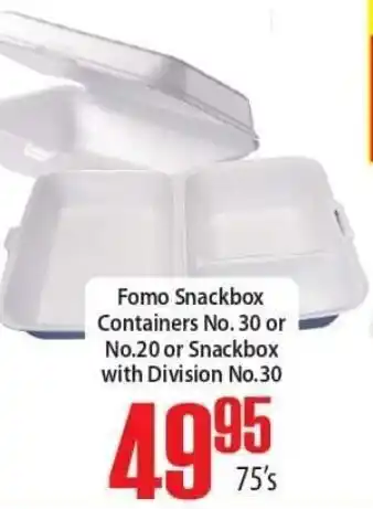 Elite Cash & Carry Fomo Snackbox Containers No. 30 or No. 20 or Snackbox with Division Np. 30 75's offer