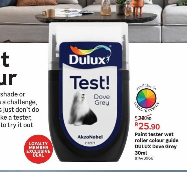 Paint tester wet roller colour guide dulux dove grey 30ml offer at