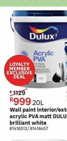 Leroy Merlin Wall paint interior / exteror acrylic pva matt dulux brillant white offer