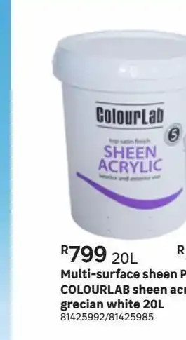 Leroy Merlin Multi-surface sheen paint colourlab sheen acrylic grecian wgite 20l offer