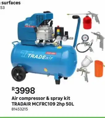Air compressor & spray kit tradair mcfrc109 2hp 50l