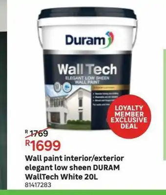 Leroy Merlin Wall paint interior/exterior elegant low sheen duram walltech white 20l offer