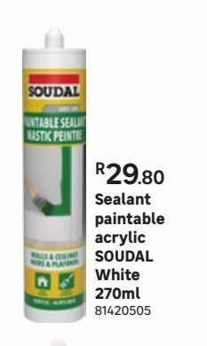 Leroy Merlin Sealant paintable acrylic soudal white 270ml offer