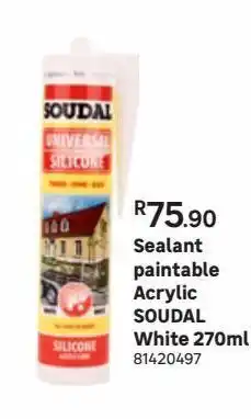 Leroy Merlin Sealant paintable acrylic soudal white 270ml offer