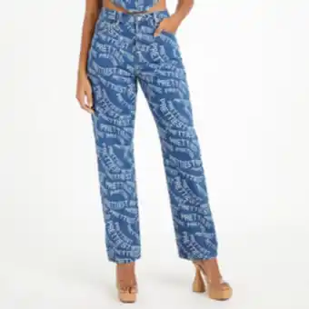 Women's medium wash monogram print dad denim