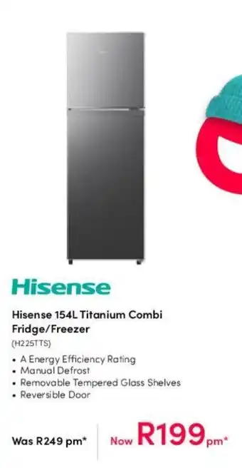 Teljoy Hisense 154L Titanium Combi Fridge / Freezer offer