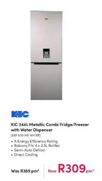 Teljoy KIC 344L Metallic Combi Fridge / Freezer with Water Dispenser offer