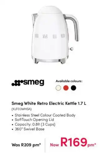 Teljoy Smeg White Retro Electric Kettle 1.7L offer