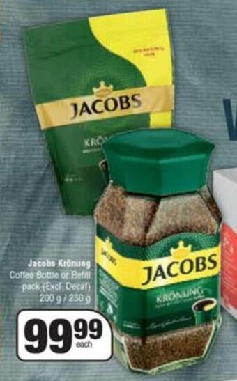 KwikSpar Jacobs Krönung Coffee Bottle or Refill Pack 200g / 230g offer