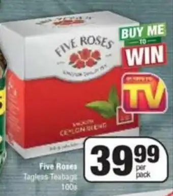 Five Roses Tagless Teabags 100's per pack