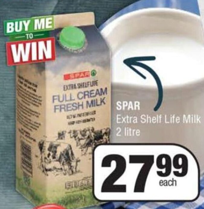 Spar Extra Shelf Life Milk 2L offer at KwikSpar