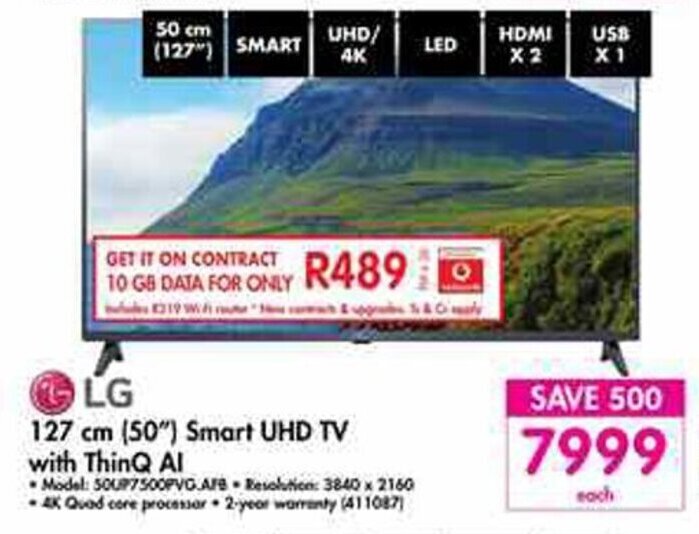 LG 127cm (50") Smart UHD TV with ThinQ AI offer at Makro