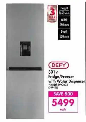 Makro Defy 301L Fridge / Freeezer with Water Dispenser offer
