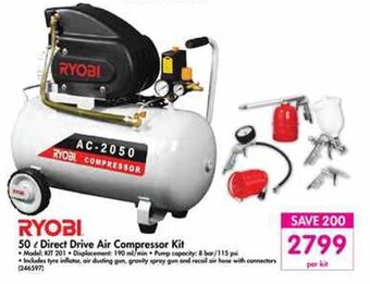 Ryobi 50L Direct Drive Air Compressor Kit