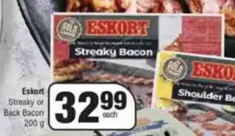 Spar Eskort Streaky Back Bacon 200g offer